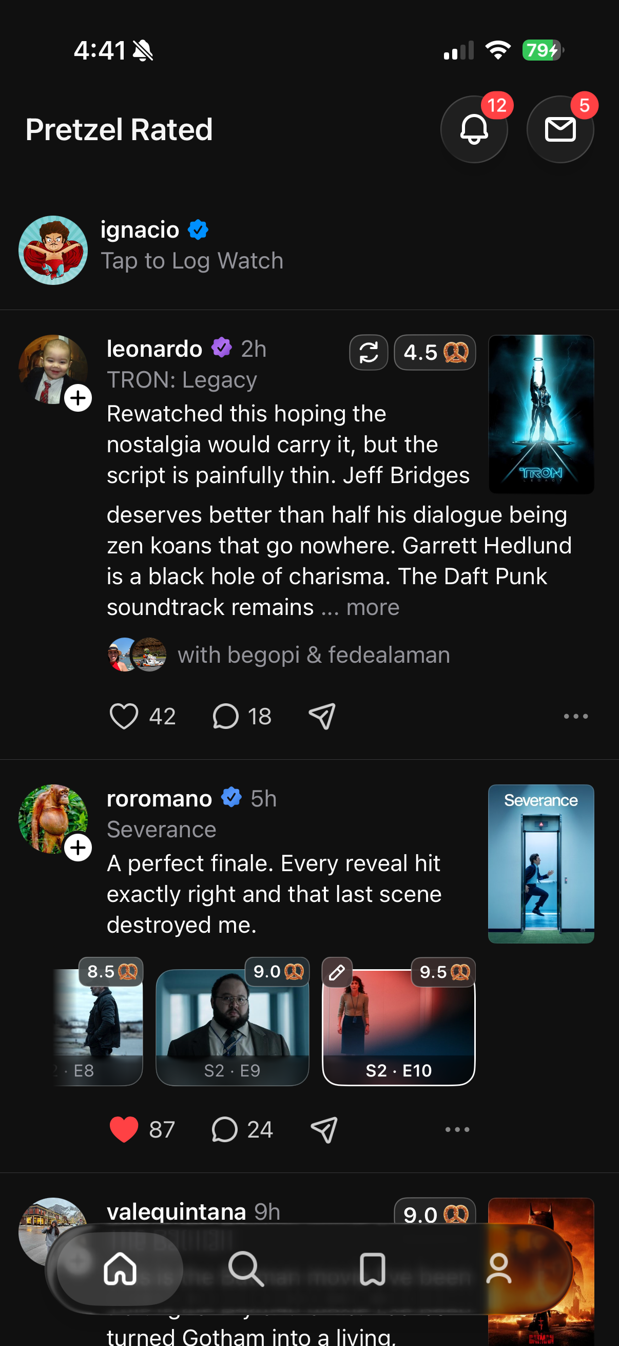 Feed view showing activity from friends